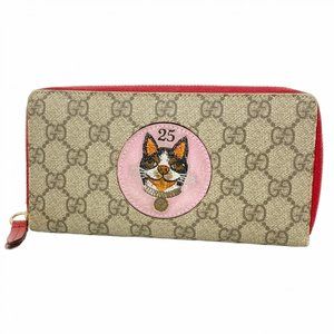 Gucci GG Supreme Cat Long Wallet 506279 Brown Women's